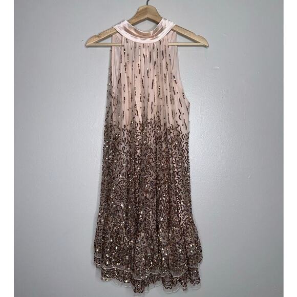 Alice + Olivia Zenon Cape Mini Dress Sequin-Embellished Rose Gold Size US 2 - Picture 3 of 10